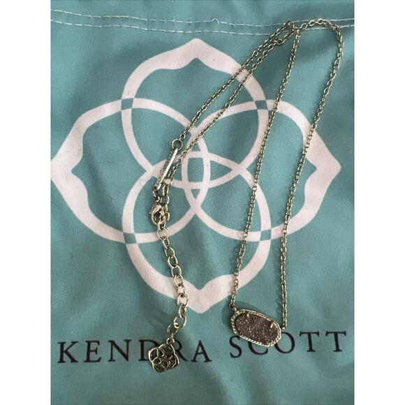 Kendra Scott Elisa Platinum Drusy Short Necklace Silver - Picture 6 of 6